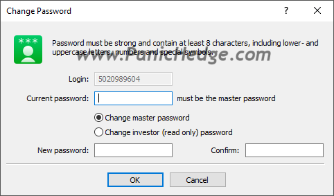 choose to change the password of the master account or investor account